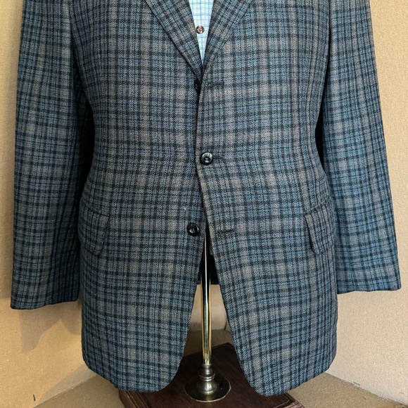 Size 40 Black / grey window pane notch lapel 3 button jacket - Picture 2 of 5